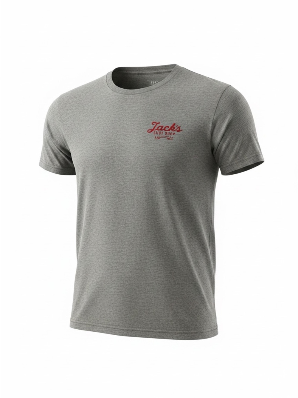Jacks Surfboards Gray Short-Sleeve Crewneck Tee with Red Chest Script